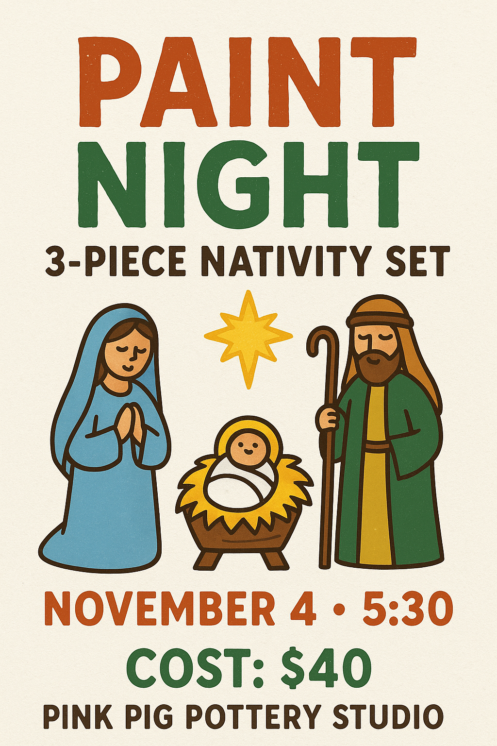 November 4th @ 6pm mini nativity set event
