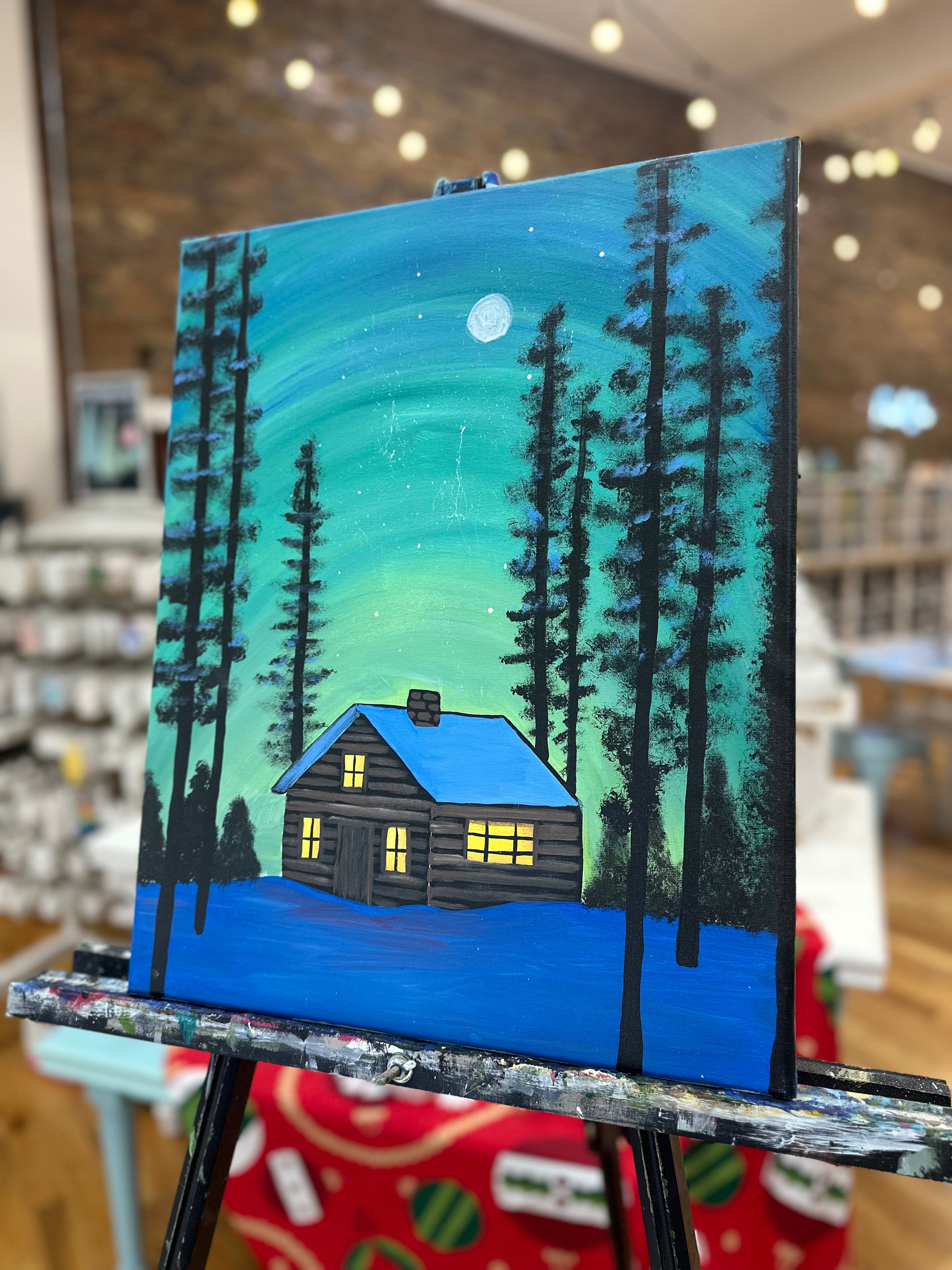 Nov. 21st @ 6pm Cozy Cabin canvas class bring a friend for FREE