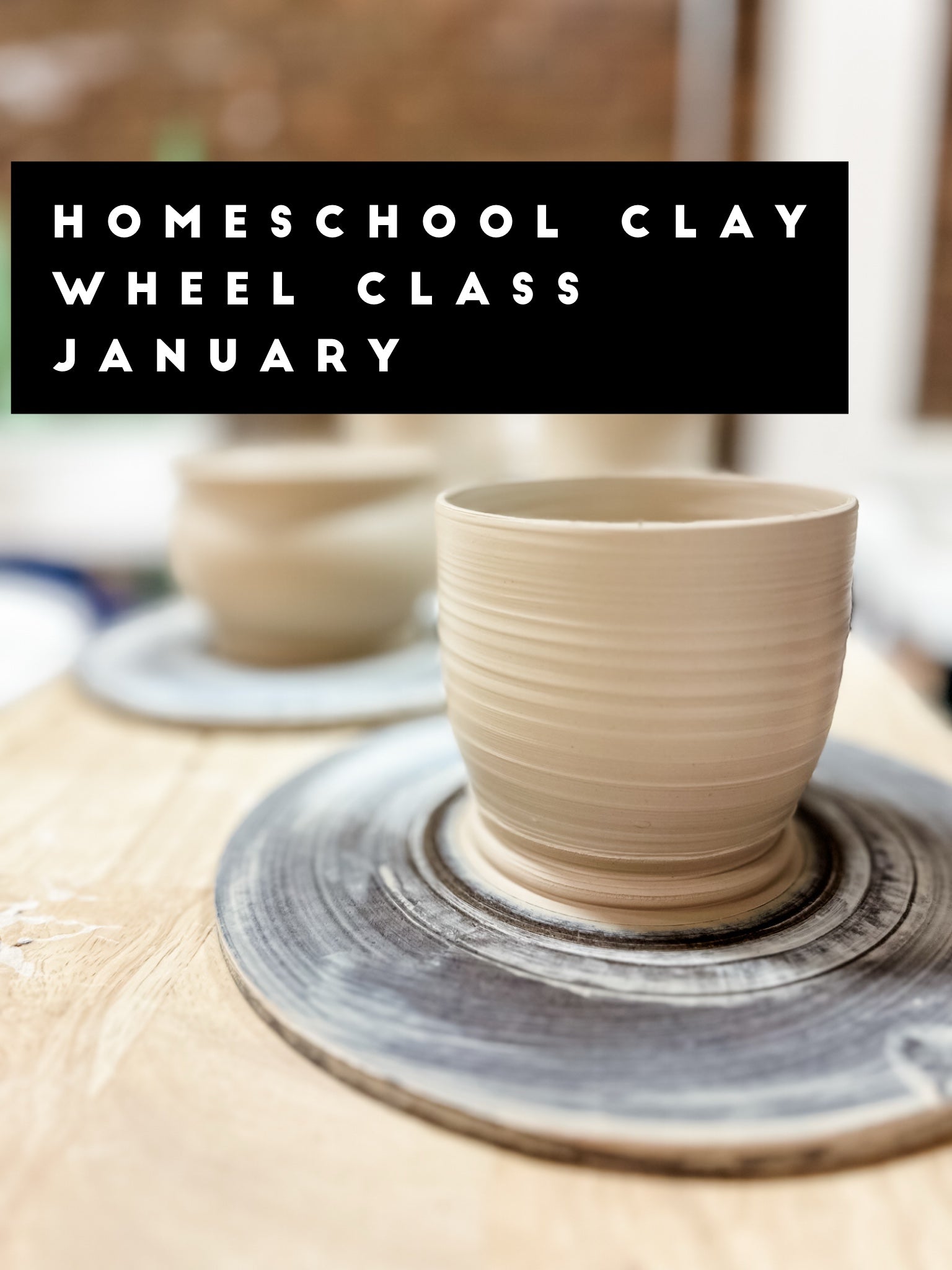 Homeschool kids wheel throwing class in January