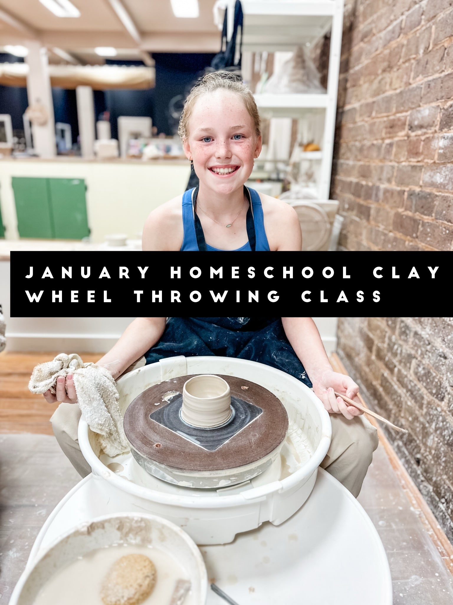 Homeschool kids wheel throwing class in January